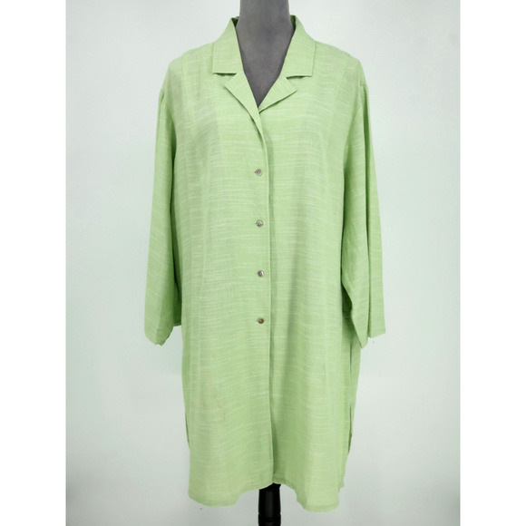 Coldwater Creek Top Plus Size 3X Green Linen Blend Tunic Side Slits Coastal - Picture 1 of 13